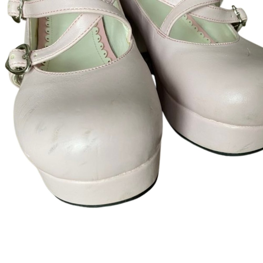 Kawaii Angelic Imprint Baby Pink Strappy Lolita Heels with Bow - Picture 3 of 7